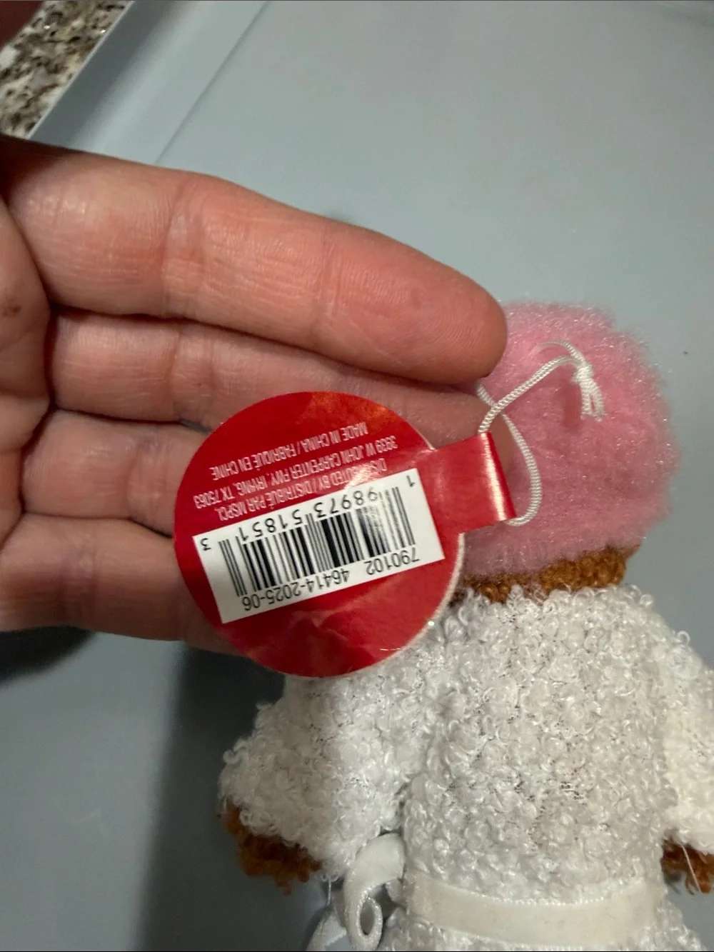 Ashland Plush Bath Doll in White Robe with Pink Head Wrap and Red Accessory